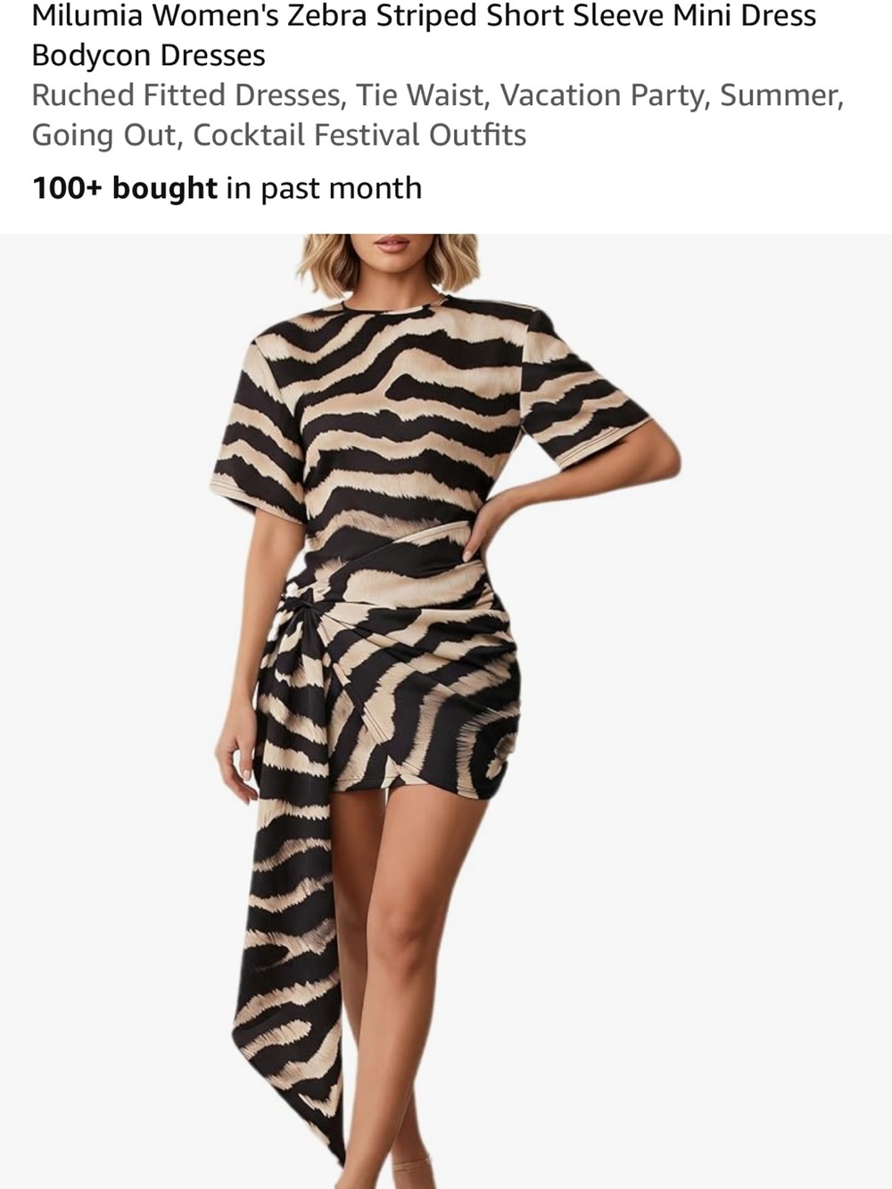 Zebra Print Short Sleeve Mini Dress - Black & Cream